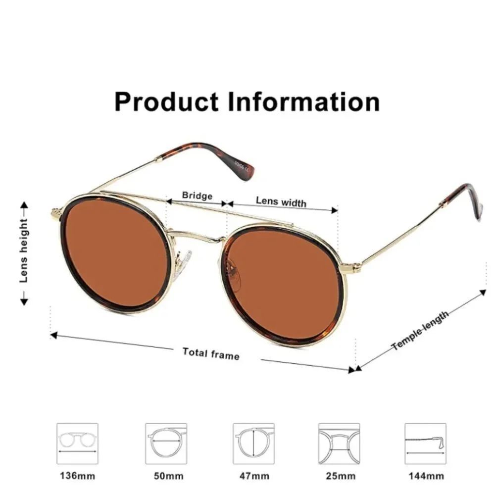 Round Retro Double Bridge Sunglasses - Picture 2 of 3